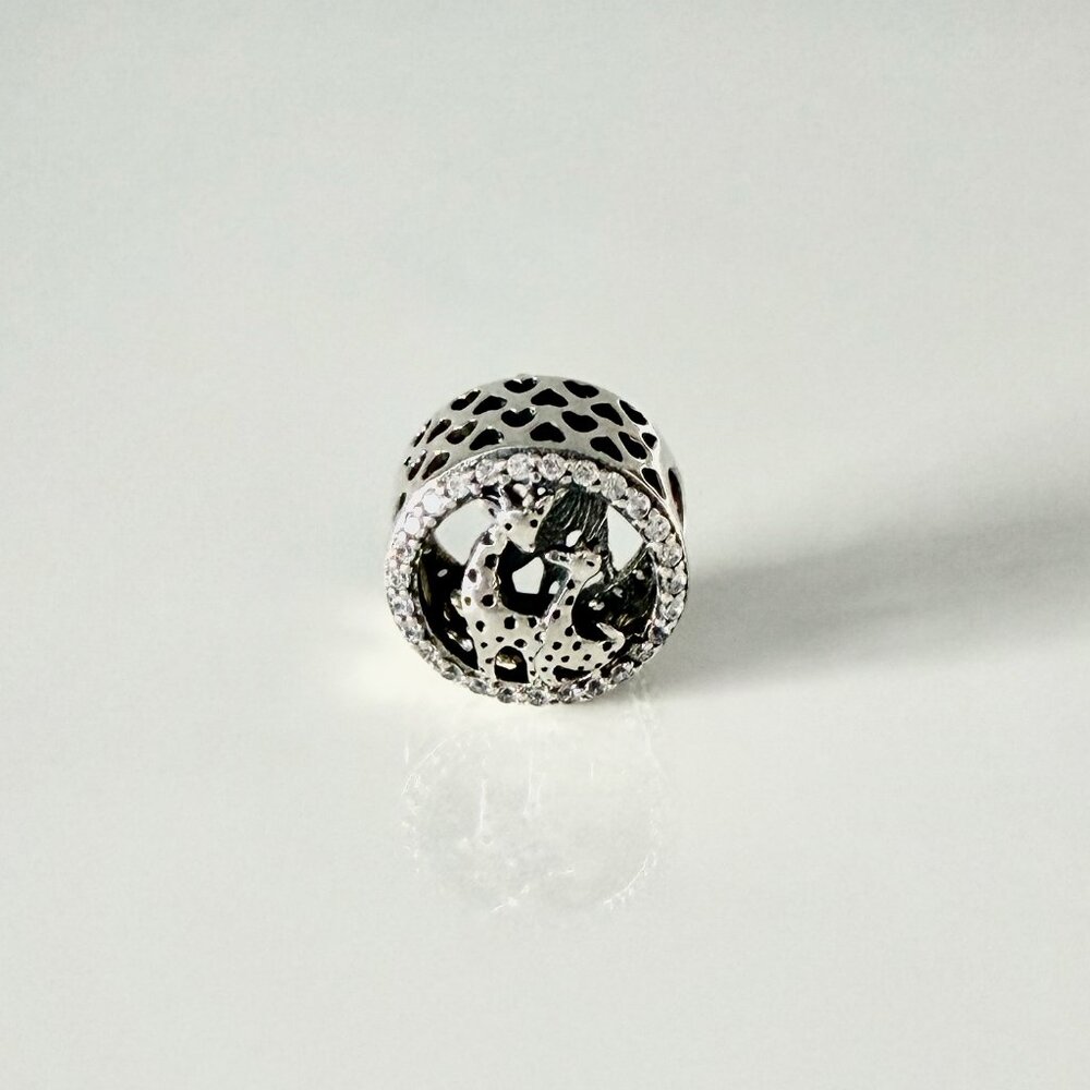 Sterling Silver Giraffe Family Charm with Clear CZ